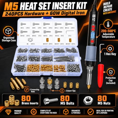 Heat Set Insert Kit for 3D Printing, Threaded Insert Kit for Plastic - size: M5