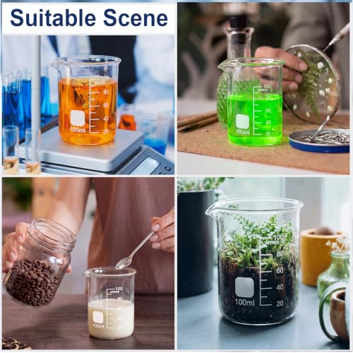 Tellegloww 12 Pcs 100ml Glass Beaker Measuring Cups Borosilicate Beakers