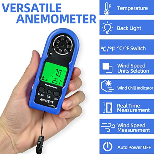 Digital Anemometer 65 mph, AIOMEST Mini Wind Speed Meter Gauge AI-816B