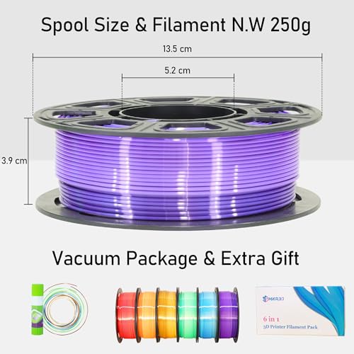 MIKA3D 2 Color Fast Change Silk PLA 1.75mm 3D Printer Filament Bundle, Silk White Color Change to Red/Orange/Gold/Green/Blue/Purple, Each Spool 250g, 6 Spools, Total 1.5kg Silk PLA Bundle 250g X 6 - color: 6 Color Change White