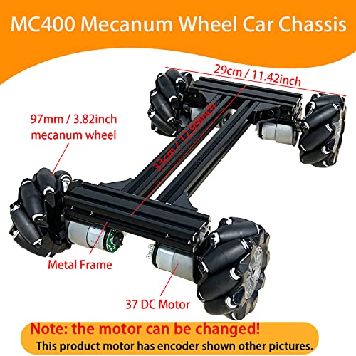 Mecanum Wheel 4wd Metal Robot Car Chassis Control Learning Kit for Arduino Raspberry Pie Microbit with DC Encoder Motor, DIY Steam AGV ROS AI Move Education Platform Robotic Functional Model Black - color: Black