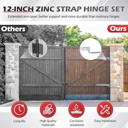 4 Sets 12'' Zinc Strap Hinge for Gates, Heavy Duty Gate Strap Hinge Zinc Plated with L-Screw (M16 × 101mm) for Barns Tool Sheds and Other Swing Doors, Galvanized(4) - style: 4pcs L-shape-4pcs 12''