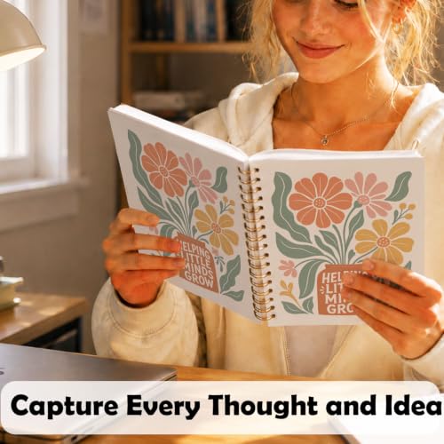 Boho Floral Hardcover Spiral Notebook Journal for Women Teachers,A5 - color: Helping Little Minds Grow-1