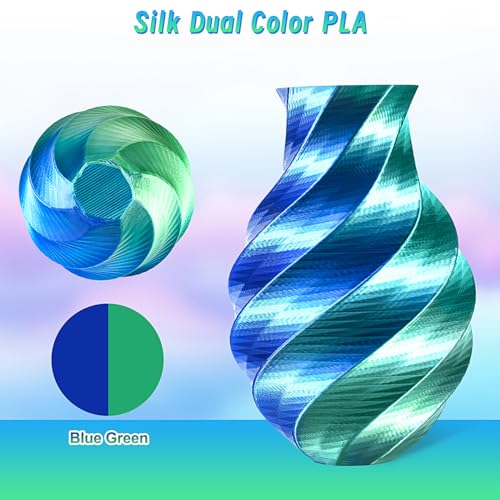 ERYONE Silk Dual Color PLA Filament 3D Printer 1.75mm +/- 0.03mm, Bicolor Filament Two Tone PLA Bundle 2KG Cardboard Spool, Blue Green - color: 2*1kg Dual Silk Blue Green, size: Silk Pla-2kg