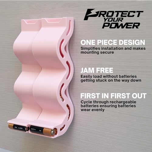 AA & AAA Battery Chute Combo, Wall-Mounted Battery Organizer & Dispenser – No-Jam FIFO Design, Holds 18 AA & 25 AAA Batteries – Pink - color: Pink