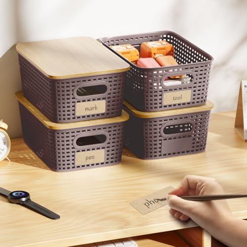 Viphope Stackable Storage Bins with Bamboo Lids set of 6,10x7.1x4.1in - color: Brown