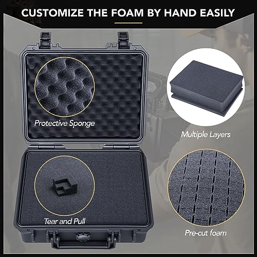 Lykus HC-2510 Waterproof Hard Case with Foam, Inner Size 8.66*6.69*3.11in - color: Black, size: HC-2510