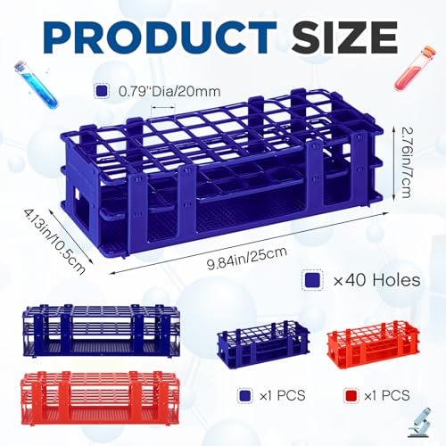 CroBlissful 2 Pack Plastic Test Tube Rack Detachable Holder, 40 Holes