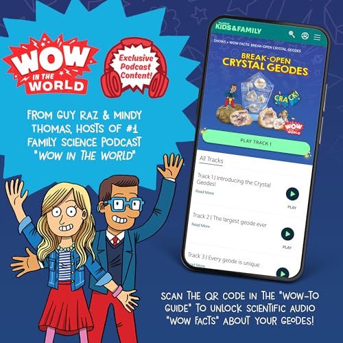 Wow in The World – 10 Real Break-Open Crystal Geodes with Display Case – Bonus Goggles & Magnifying Glass, Companion Audio Content, STEM Toy for Boys & Girls 6+ by Thames & Kosmos