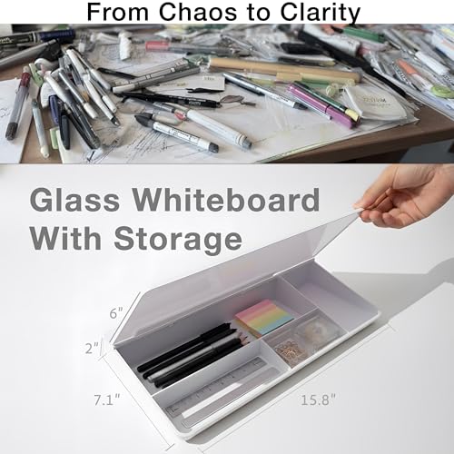 Small Desktop Whiteboard, Glass Dry Erase Board Computer Keyboard Stand Surface Pad with Drawer, Desk Organizer with Accessories for Office, Home, School, to-Do List Board - color: White White