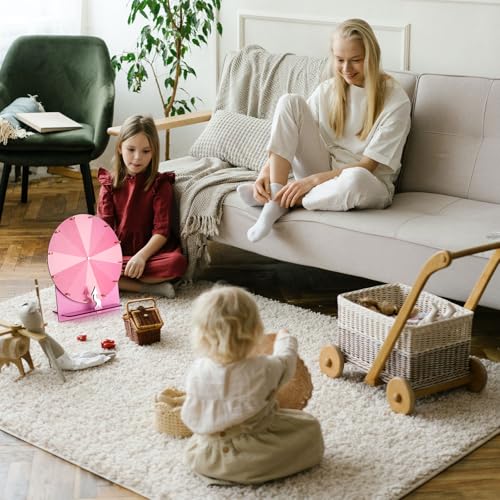 NQEUEPN Wooden Spinning Wheel, 11.4inch Prize Wheel Spinning Prize Tabletop Spinner Raffle Roulette for Fortune Game Carnival Trade Show (Pink) - color: Pink