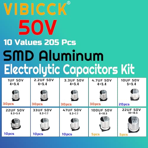 10Values 180Pcs 50V SMD Aluminum Electrolytic Capacitor Assortment - size: 50V 10Values 180 Pcs