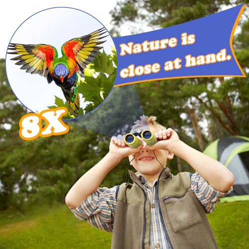 Real Binoculars for Kids Gifts for 3-12 Years Boys Girls 8x21 High-Resolution Optics Compact Toy Binocular for Bird Watching,Travel, Camping - color: Yellow