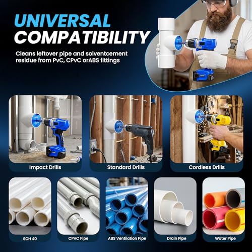 6 Pcs Plastic Pipe Fitting Reamer Kit for 1/2" Drill, Includes 3/4", 1", 1-1/2", 2",3",4" Reamers, Carbide Cutting Inserts, For PVC, CPVC, ABS Pipe Fittings. - size: 3/4+1+1-1/2+2+3+4 Inch