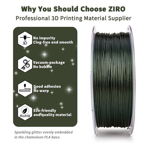 ZIRO Chameleon Series 3D Printing Material, 1kg Spool, Moss Green Luster - color: Moss Green Luster