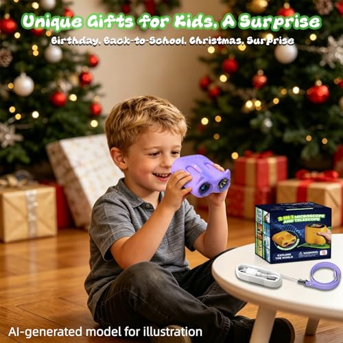 2 in 1 Kids Microscope and Telescope, STEM Educational Toy, Purple - color: Purple