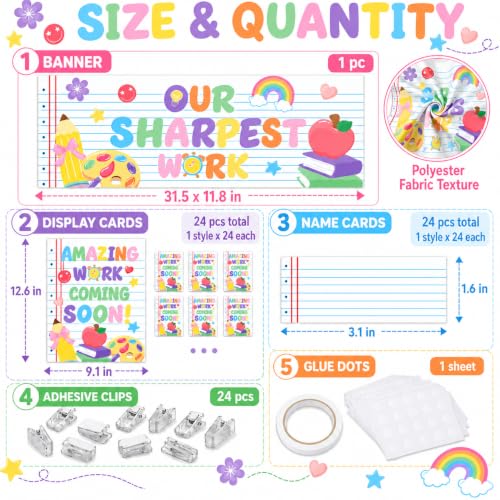Cinrobiye 73 Pcs Composition Notebook Student Work Display Bulletin Board Set, Classroom Bulletin Board Decorations with Banner, Display Name Cards, Clips, School Teacher Classroom Supplies - color: Colorful3