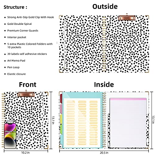 Ospelelf Clipboard with Storage 8.5 X 11,Padfolio Organizer, Spiral Portfolio Letter Size with Notepad, Pen Holder, 5 Extra Folder Divider Pages, Elastic Closure Nurse Office Essentials (Polka Dots) - color: Polka Dots