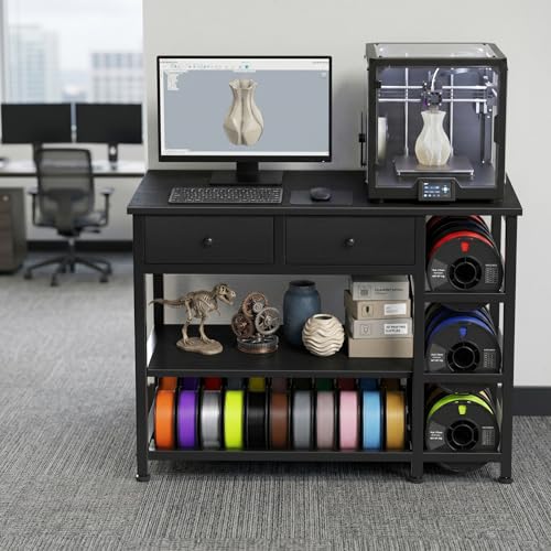 3D Printer Stand with Filament Storage - Heavy Duty 3-Tier 3 D Printer Table Shelf with 2 Fabric Drawers, 3 D Printing Desk for Tools and Supplies(Black)