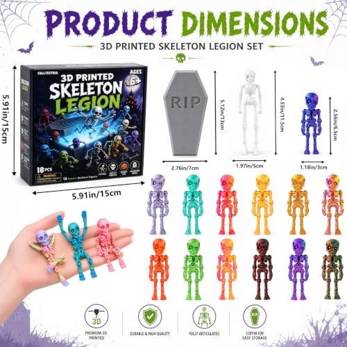 Celltestria 18PCS 3D Printed Skeleton Fidget Toys with Coffin Storage Box - style: Skeleton with Coffin