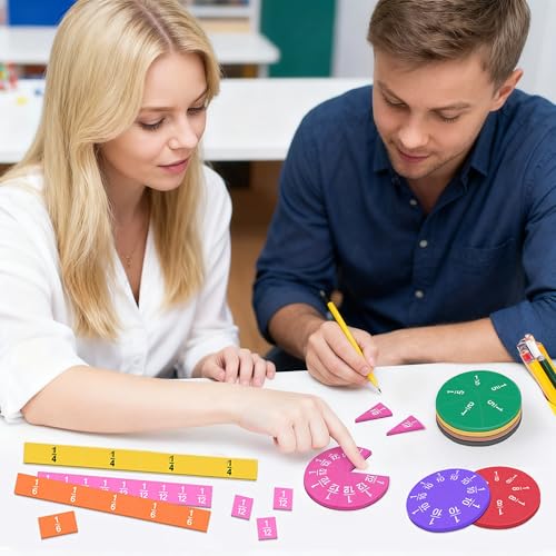 Meetory 134 Pcs Magnetic Fraction Tiles & Fraction Circles - Math Manipulatives for Preschool Elementary School Educational Resources Classroom Educational Kit - color: Multiple (Black, White, Red, Green, Blue, Purple)
