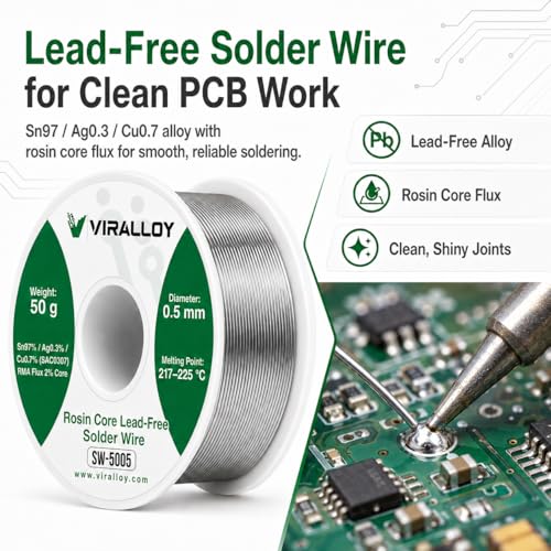 0.3mm Lead Free Solder Wire, Rosin Core Solder for Electronics, Sn97/Ag0.3/Cu0.7, 50g Fine Thin Solder Wire for PCB, Circuit Boards, Micro Soldering and Precision Repair - size: 0.3mm 50g