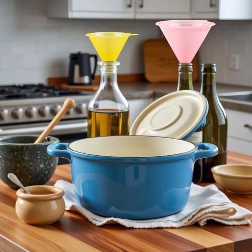 AUEAR, Candy Colors Plastic Funnel Set for Quick and Clean Transferring Kitchen Liquid Spices Powder Cosmetic Lotion Essential Oils Food Grade 5 Different Sizes (5 Pcs)