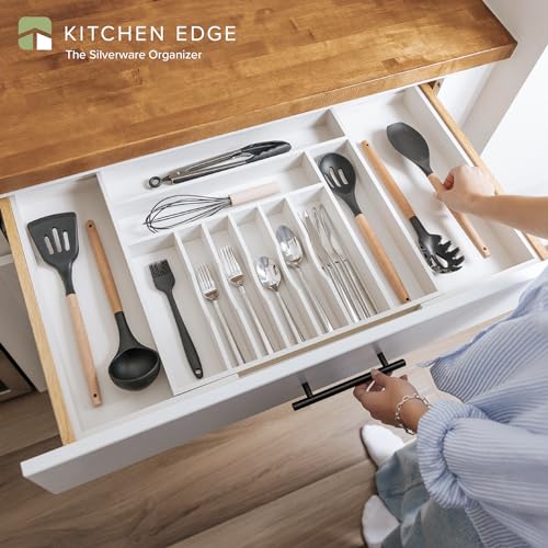 KitchenEdge Silverware & Utensil Organizer | White Bamboo, 18-33 In - color: White Bamboo, size: From 18" to 33" Wide