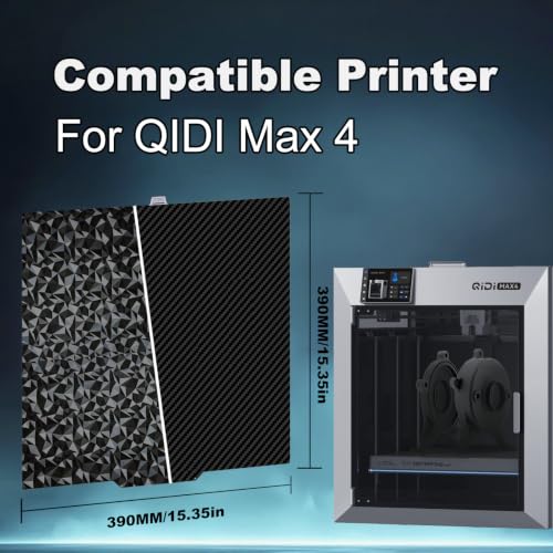 390x390mm 3D Printer Build Plate Smooth PEO+Smooth PET Spring Steel Sheet for Qidi Max 4 Heated Bed (Carbon Fiber + Diamond Pattern) - size: 390x390mm