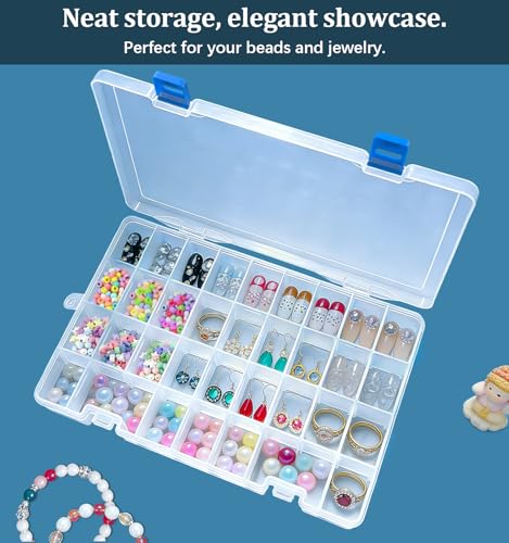 Qualsen Bead Organizer Box with Adjustable Dividers, 34 Girds, 4 Pack - size: 34 Gird-4pcs
