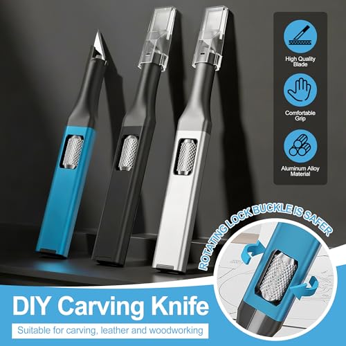 Craft Knife with Built-in Blade Storage – Hobby Knife Set, 10 Replacement Blades, Ergonomic Horseshoe Aluminum Handle for Carving, Modeling, Scrapbooking, Leather & Wood Craft (Silver) - color: Silver
