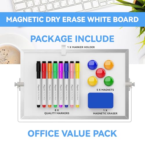 Dry Erase White Board, Cazeyoo Magnetic Desktop Whiteboard 8 x 12inch with Stand, 8 Markers, 4 Magnets and 1 Eraser, Portable Double-Sided White Board for Kids Drawing, Office, Home, School - color: Metal, size: 8x12Inch