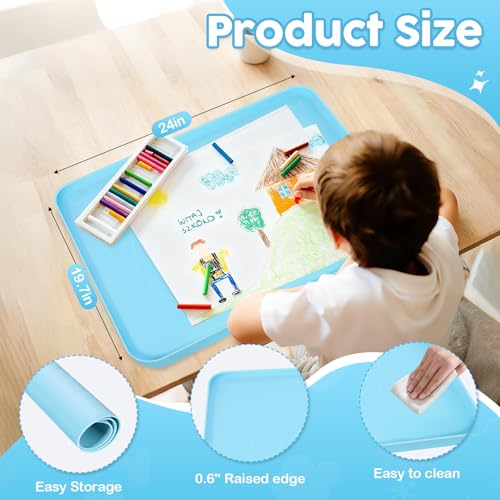 Large Silicone Mat for Crafts, 24"X19.7" Art Mat with Raised Edges for Clay, Resin, Slime, Jewelry-Making Table Protection Heat-Resistant Paint Mats, blue - color: Blue
