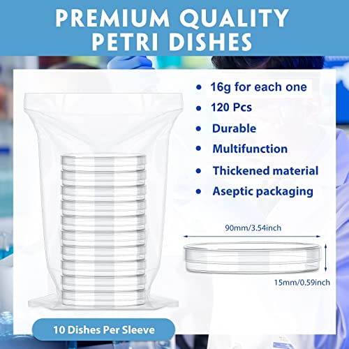 Fabbay 120 Pack Sterile Plastic Petri Dishes with Lids 90 x 15 mm Deep Clear Lab Petri Dishes Cell Culture Dishes for School Science Project, Lab Experiment, Biological Themed Party Supplies