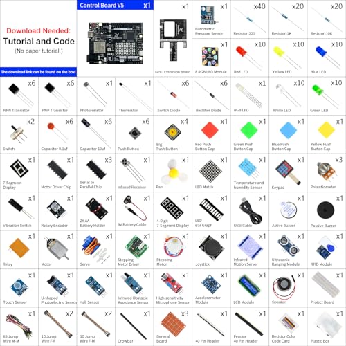 Freenove Complete Starter Kit with Board V5 Rev4 WiFi (Compatible with Arduino IDE), Arm Cortex-M4 Microcontroller, Onboard ESP32-S3, 474-Page Detailed Tutorial, 343 Items, 90 Projects - color: with V5 (Rev4) WiFi