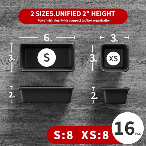 16 PCS Small Parts Tool Box Organizer Trays, tool box trays organizer for Toolbox Organization, Parts Trays and Screw Organizer Box for Tool Chest, Garage Drawers and Workbench - color: 16PCS(S+XS)