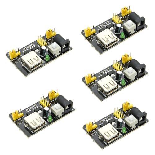 5pack 3.3V 5V MB102 Breadboard Power Supply Module, DC 6.5-12V USB for Arduino, Regulated Power, 700mA Output for Solderless Prototype Projects