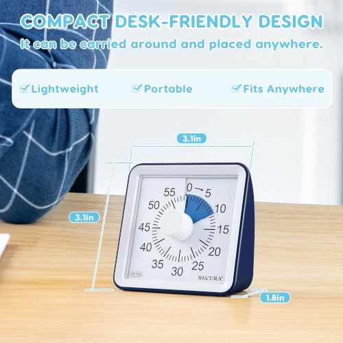 Secura Visual Timer for Kids, 60 Minute Classroom Countdown Timer for Study - color: Navy Blue & Navy Blue