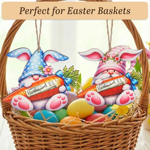 KATINAT Blue Easter Bunny Gnome Cash Gift, Wooden Bunny Gnome Money Clip, Basket Stuffer for Teens, Kids, Boys & Girls, Carrot Cash Holder - color: Kat-k- Bunny Gnome Blue Holder