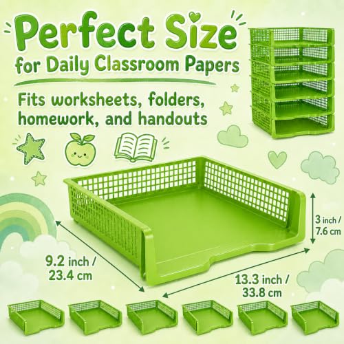 6 Pcs Green Turn in Trays Classroom, Stackable Paper Bins for Classroom, 13x9x2.8 inch Plastic Baskets Desktop Organization System Office (Green) - color: Green