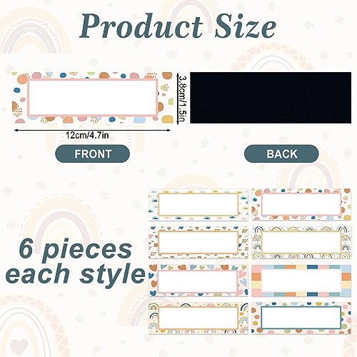 Whaline 48 Pack Boho Magnetic Dry Erase Labels Cute Rainbow Heart Reusable Name Tag Magnets Flexible Magnetic Accents DIY Classroom Learning Tool for Whiteboards Locker Fridge School Office Home