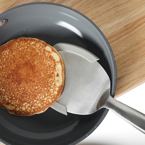 Calphalon Prime Solid Turner, Cooking Spatula, Kitchen Spatula, Stainless Steel Turner with Heat Resistant Silicone Rim for Nonstick Cookware, Durable and Comfortable Kitchen Utensil - color: Taupe II, size: Turner