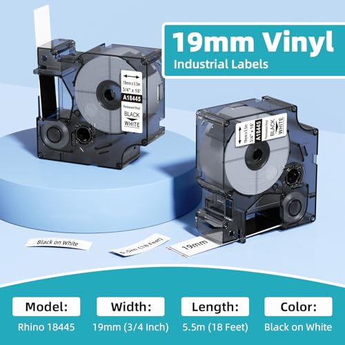 Colorty Replacement for Dymo Rhino 18445 19mm Permanent Vinyl Label Tape - size: 3/4 inch, style: Permanent Vinyl
