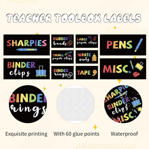 42 Pieces Teacher Toolbox Labels Tool Box Storage Label Classroom Supply Decor for Back to School Teachers Classroom Organization (Chalkboard Brights) - style: Chalkboard brights