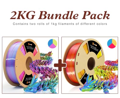 LOVOON Silk PLA 3D Printer Filament Bundle 2 KG, PLA Filament 1.75mm, Shiny Silk Tri Color Blue/Yellow/Red and Rose Red/Sky Blue/Yellow, Color Change by Angle 3D Printer PLA Filaments, 1KG X 2 Spools - color: Blue/Yellow/Red+rosered/Skyblue/Yellow, size: