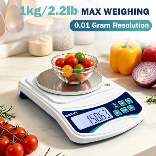 Digital Lab Scale 1000g x 0.01g oz/g/ct/DWT/tl/gn/ozt Precision Electronic Scientific Scale Analytical Balance for Laboratory Jewelry Kitchen, Includes 100g Weight and 2 x AAA Batteries