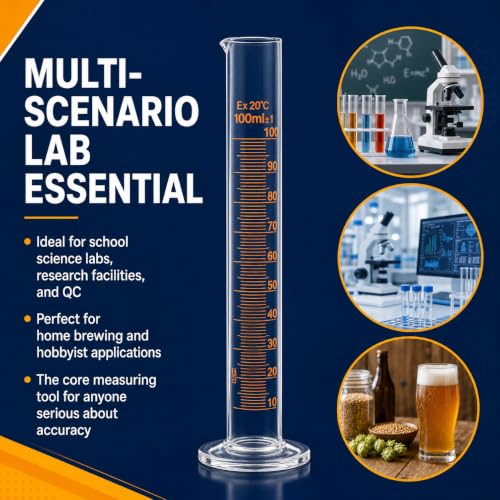 100ml Borosilicate Glass Graduated Cylinder, ±1ml Precision