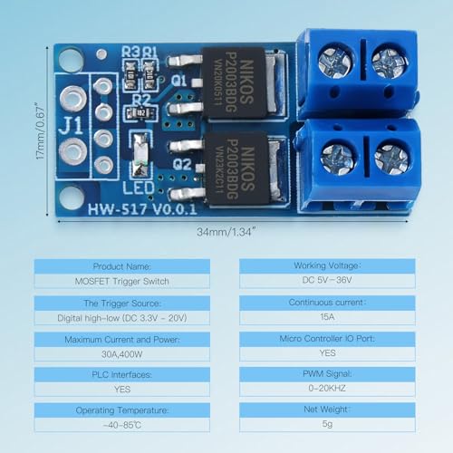 12PCS Dual Channel High-Power MOSFET PWM Driver Module, 0-20KHz Speed & Brightness Controller for Motor/Light, DC 5-36V 400W 15A (Peak 30A) - style: 12PCS