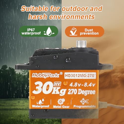 HobbyPark 30kg Waterproof 270 Degrees Servo High Torque Metal Gears Digital for RC Crawler Car, Truck, Robot Project, Arduino, High Voltage 5-8.4V Programmable