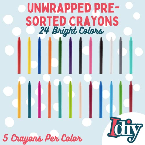 IDIY Unwrapped Bulk Wax Crayons 120 Count - 24 Assorted Colors (5 Each) Paperless & Pre-Sorted, Non-Toxic, ASTM Safety Tested for Kids, Teachers, Restaurants, Preschool Classroom Art Supplies - size: 1 Count (Pack of 120)